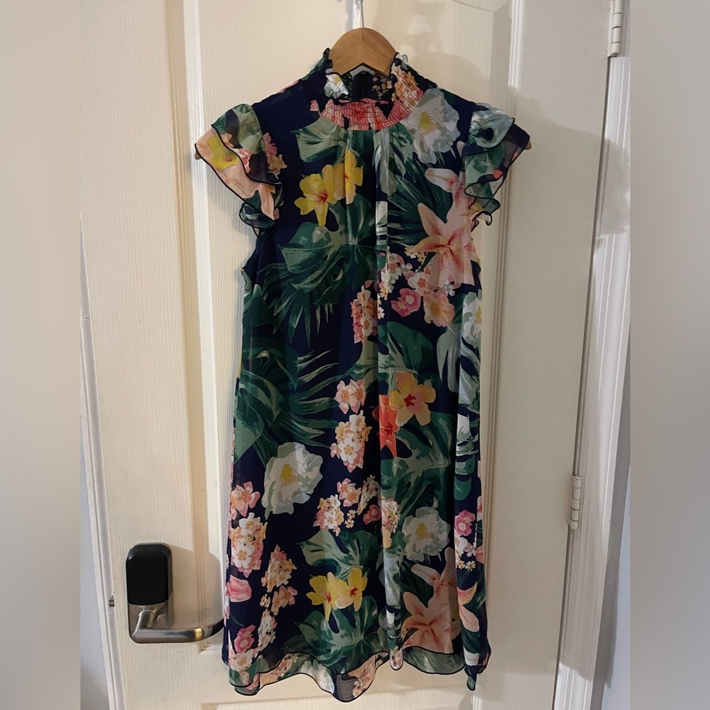 Eliza J Floral Midi Dress - Navy and Multicolor
